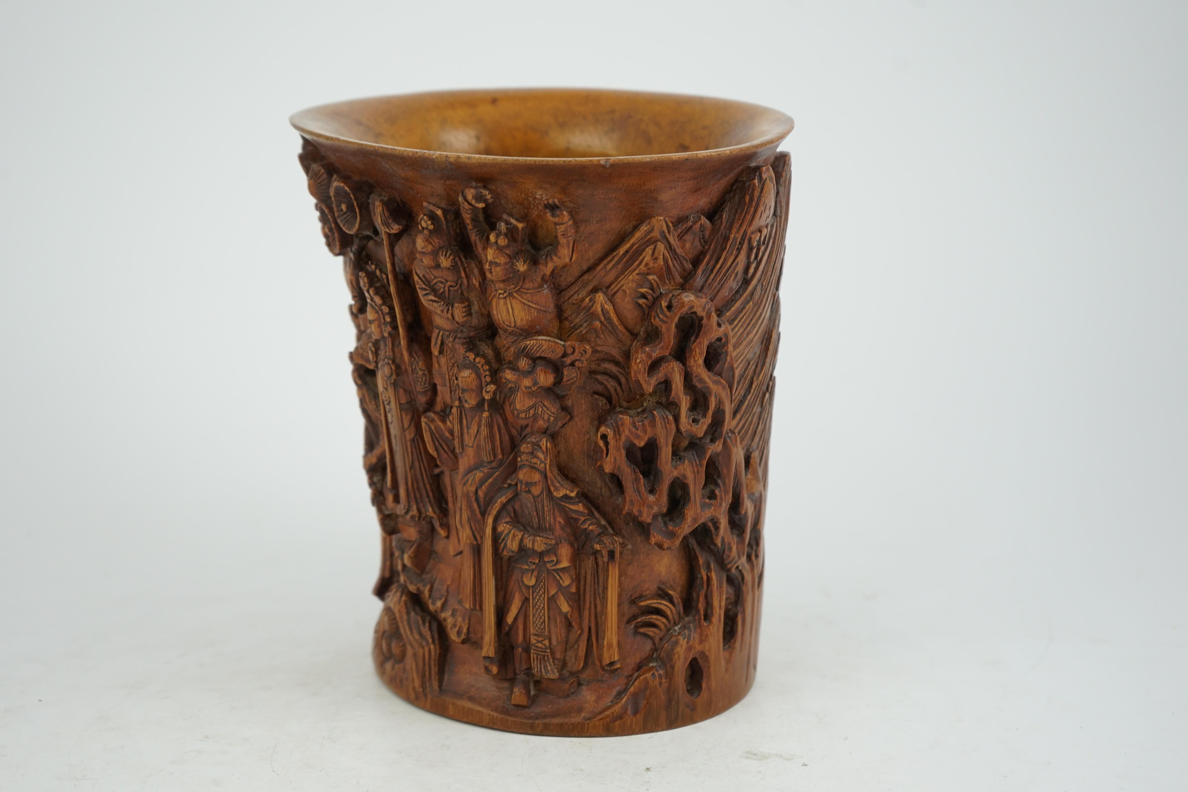 A Chinese bamboo brush pot, 19th century